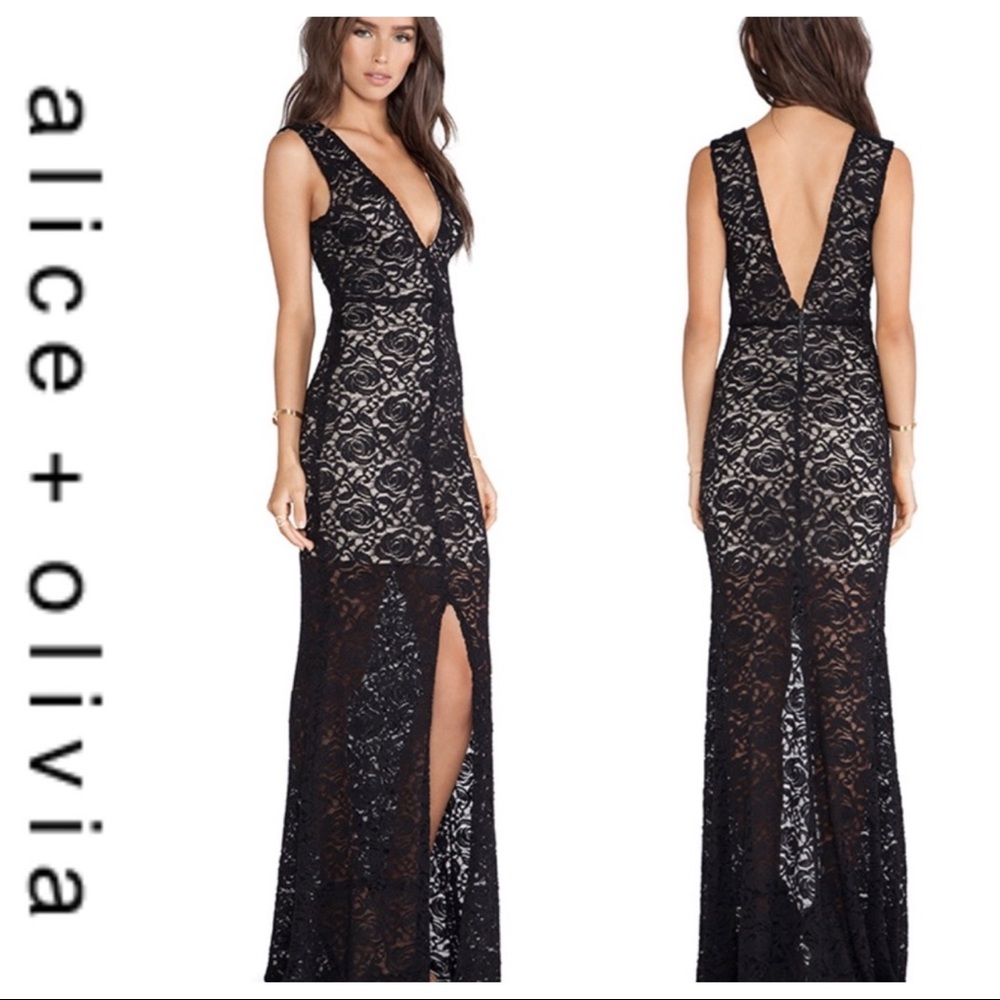💕SALE💕Alice+Olivia Black Mia Lace Overlay Dress
